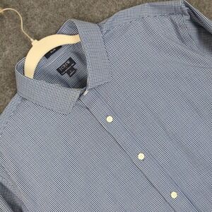 J Crew Slim Fit Flex Wrinkle Free Gingham Dress Shirt Mens Large Blue White